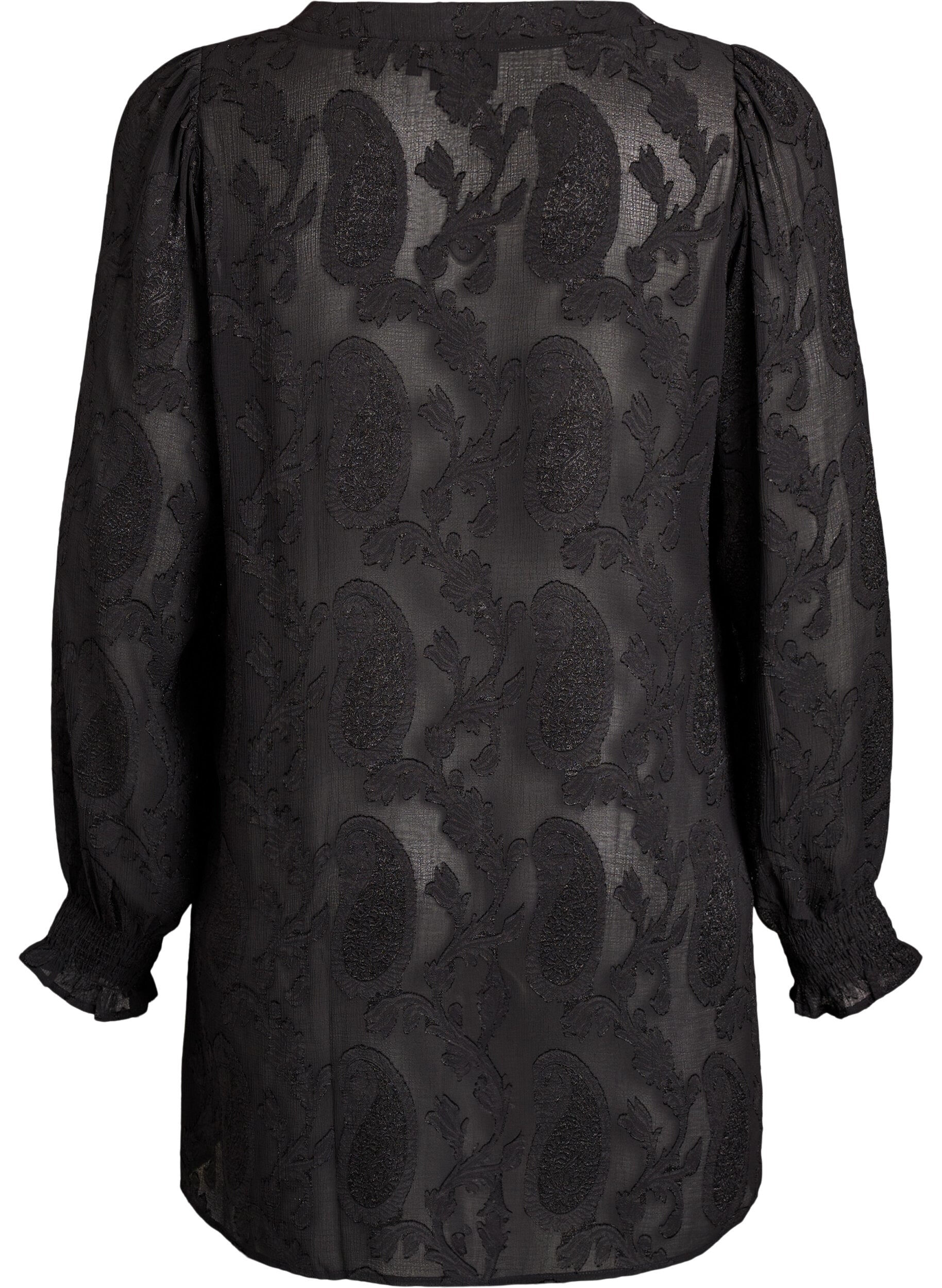 Zizzifashion Tunic with a paisley texture and long sleeves, Black, Packshot image number 1