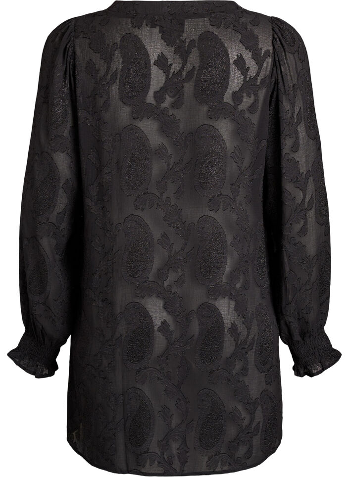 Tunic with a paisley texture and long sleeves, Black, Packshot image number 1