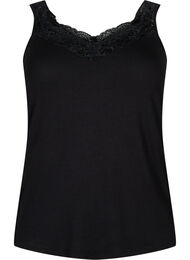 Viscose top with lace edge, Black, Packshot
