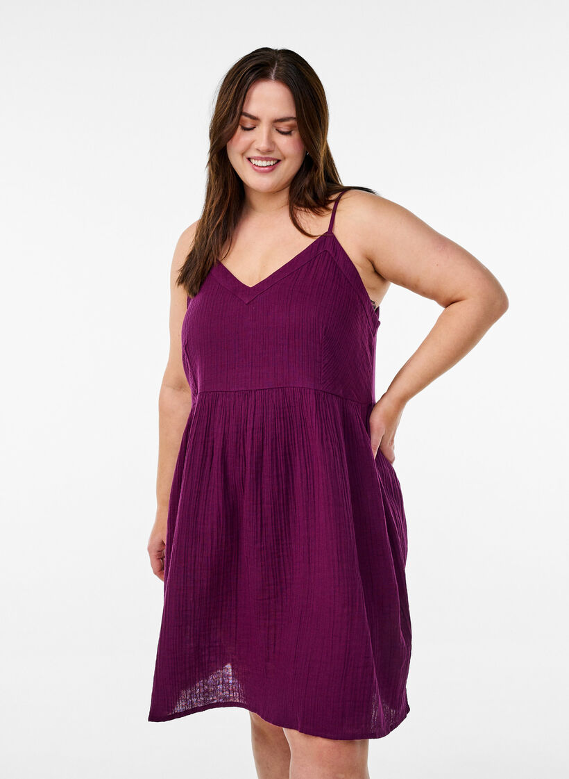 Cotton beach dress with narrow straps, Purple, Model image number 0
