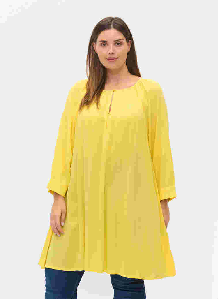 Viscose tunic with 3/4 sleeves, Primrose Yellow, Model image number 0
