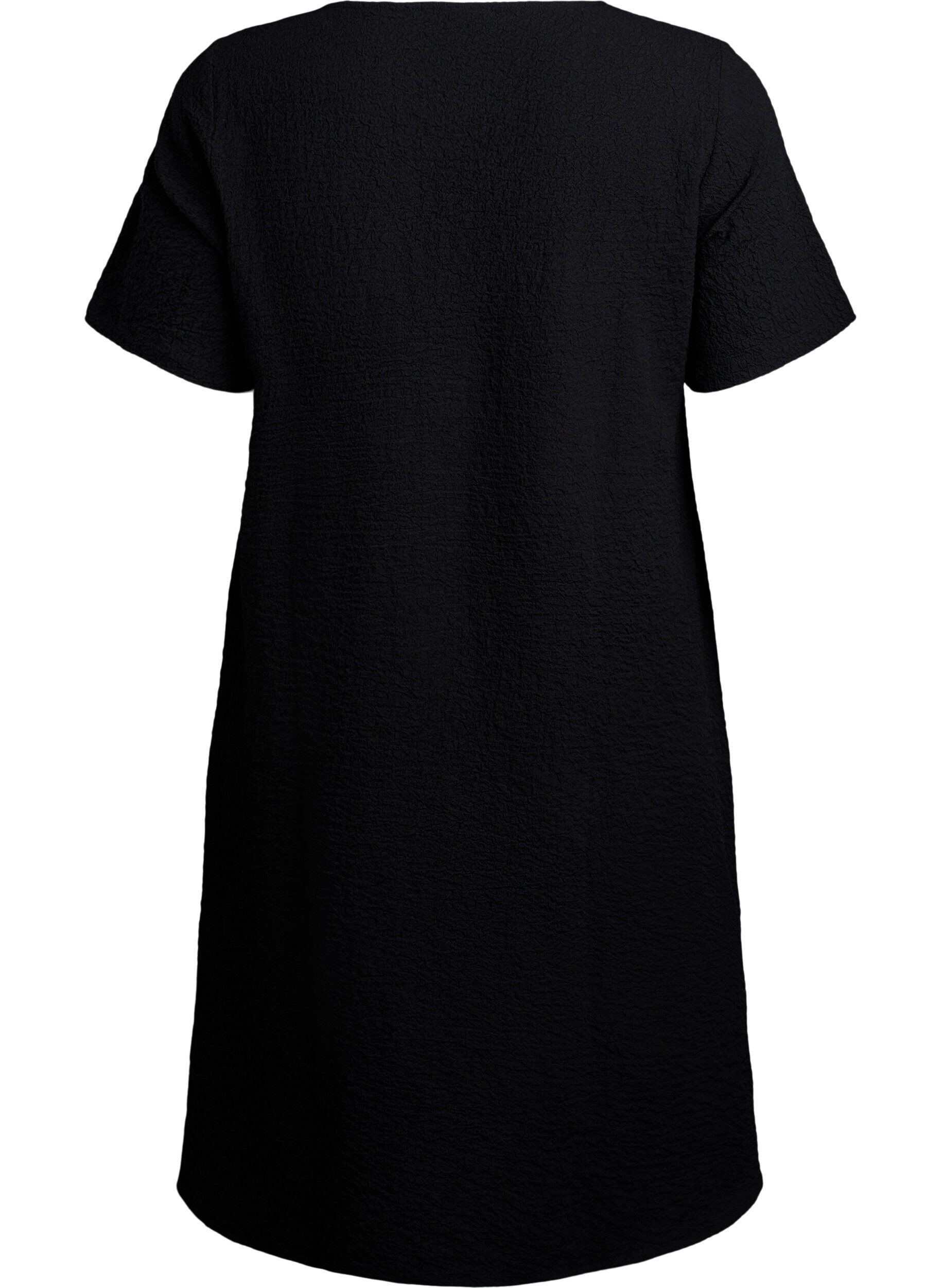 Zizzifashion Short-sleeved dress with V-neck, Black, Packshot image number 1