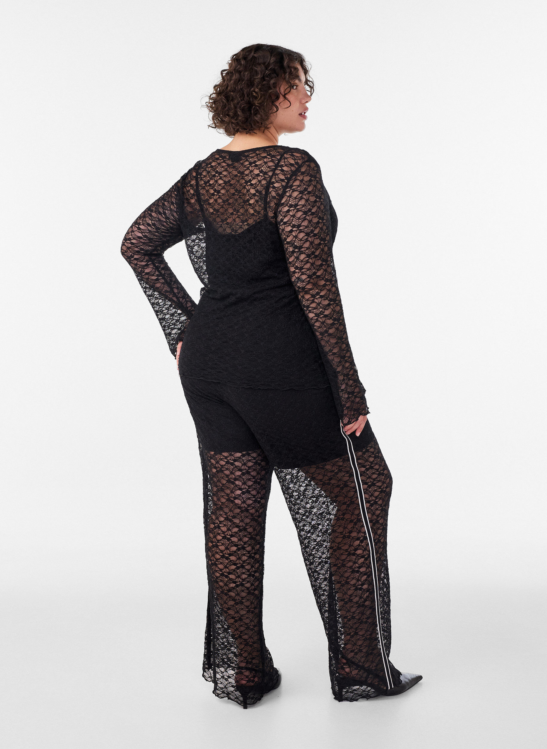 ZizzifashionSheer wide-leg lace trousers, Black, Model image number 1