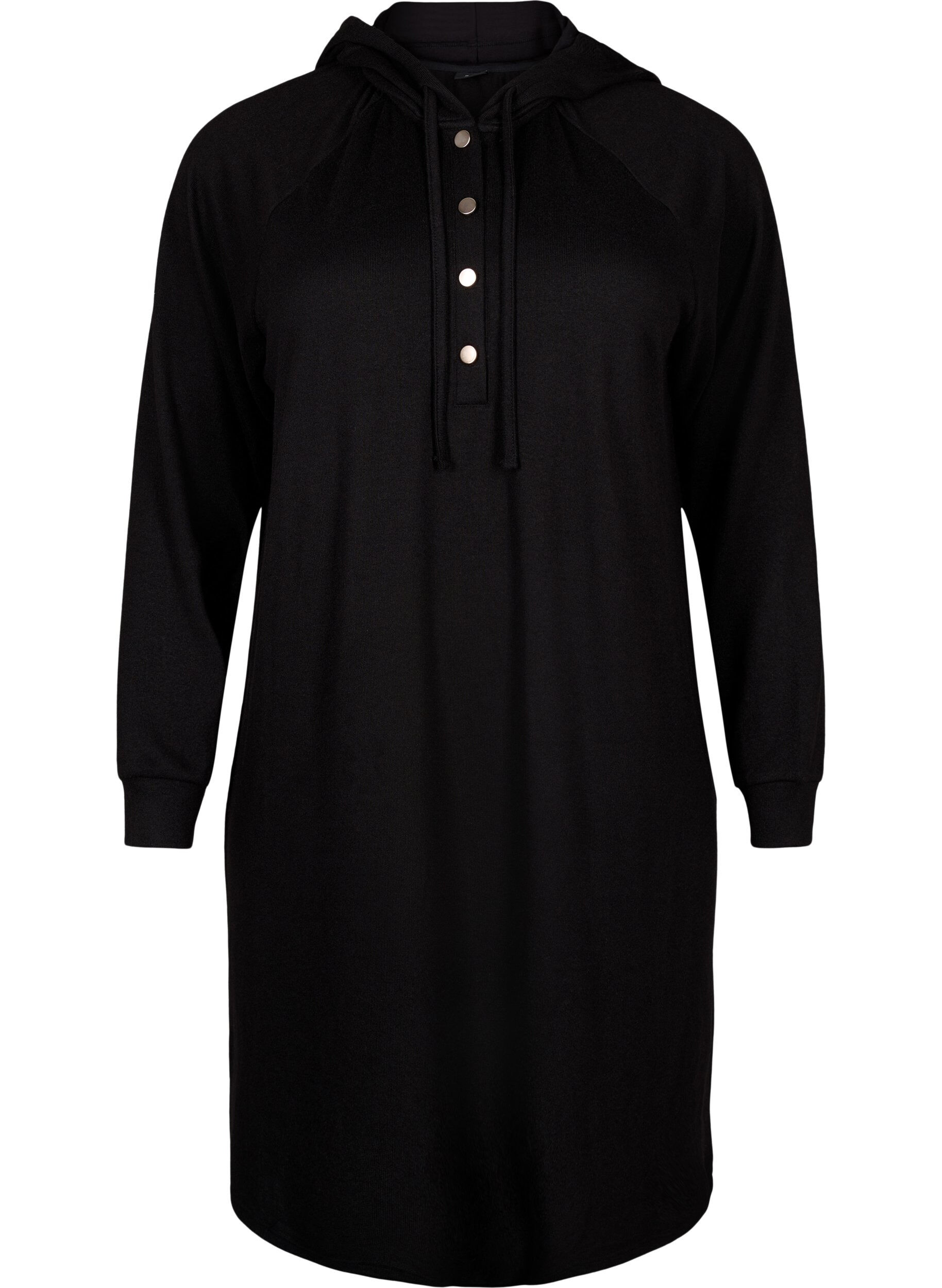 Zizzifashion Long-sleeved sweat dress with hood, Black, Packshot image number 0