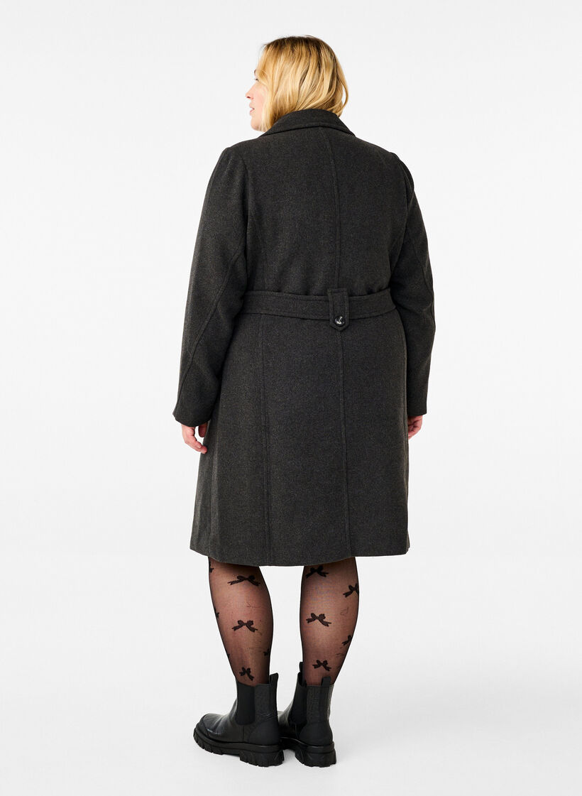 Long wool coat with belt, Dark Grey Melange, Model image number 1