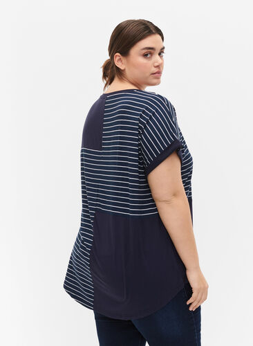 Short-sleeved viscose t-shirt with stripes, Night Sky Stripe, Model image number 1