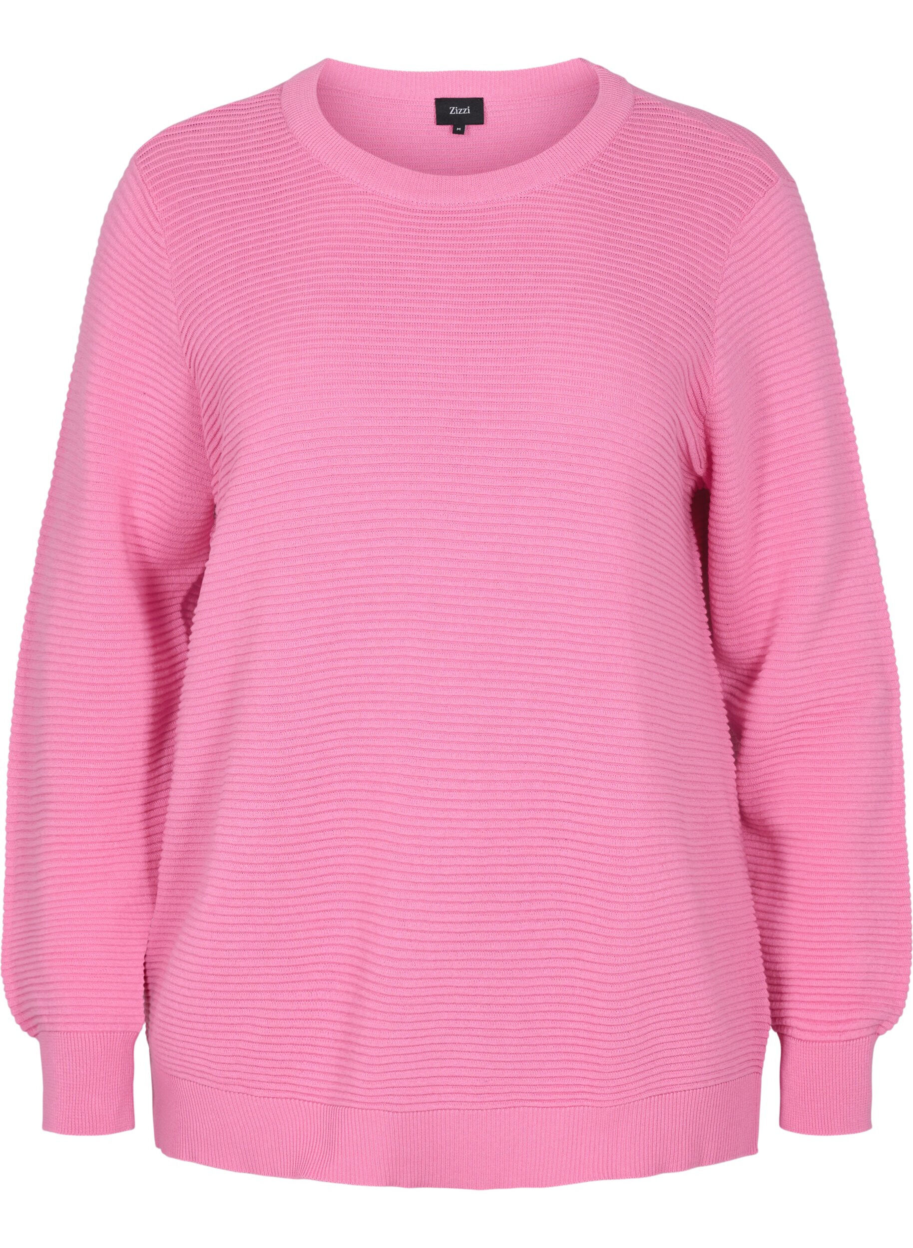 Zizzifashion Long-sleeved knitted blouse in organic cotton, Wild Orchid, Packshot image number 0