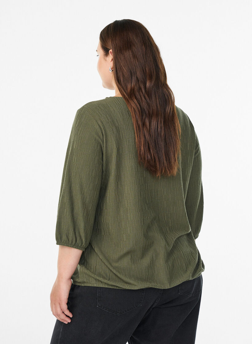 Blouse with texture and 3/4 sleeves, Green, Model image number 2