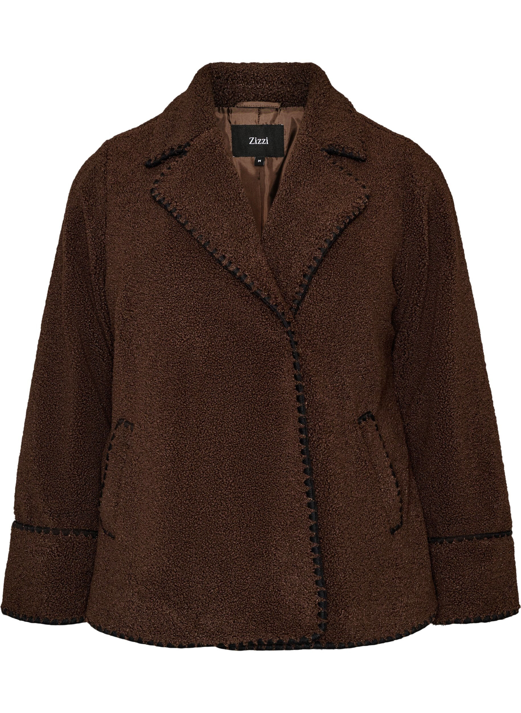 ZizzifashionTeddy jacket with contrast details, Brown, Packshot image number 0