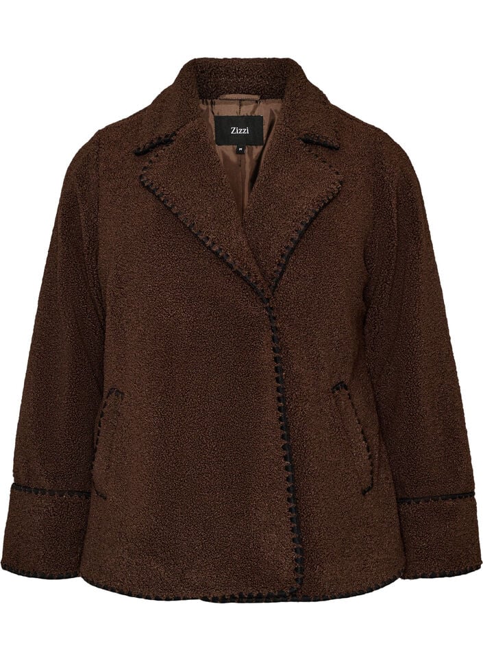 Teddy jacket with contrast details, Brown, Packshot image number 0