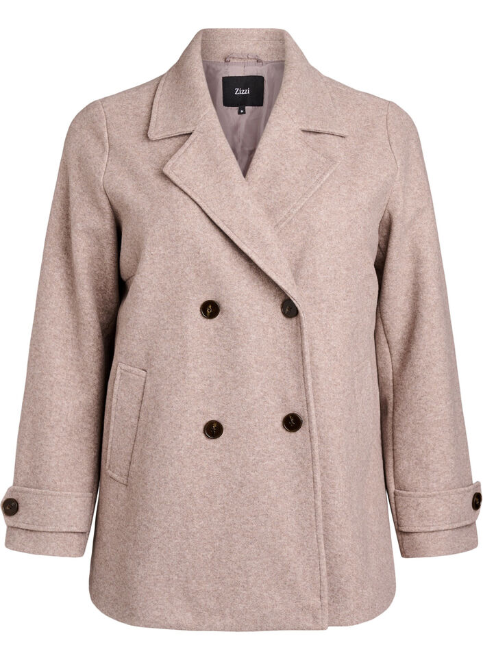 Short coat with double-breasted button closure, Beige, Packshot image number 0