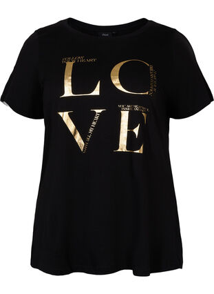 Short-sleeved cotton t-shirt with print, Black Love, Packshot image number 0