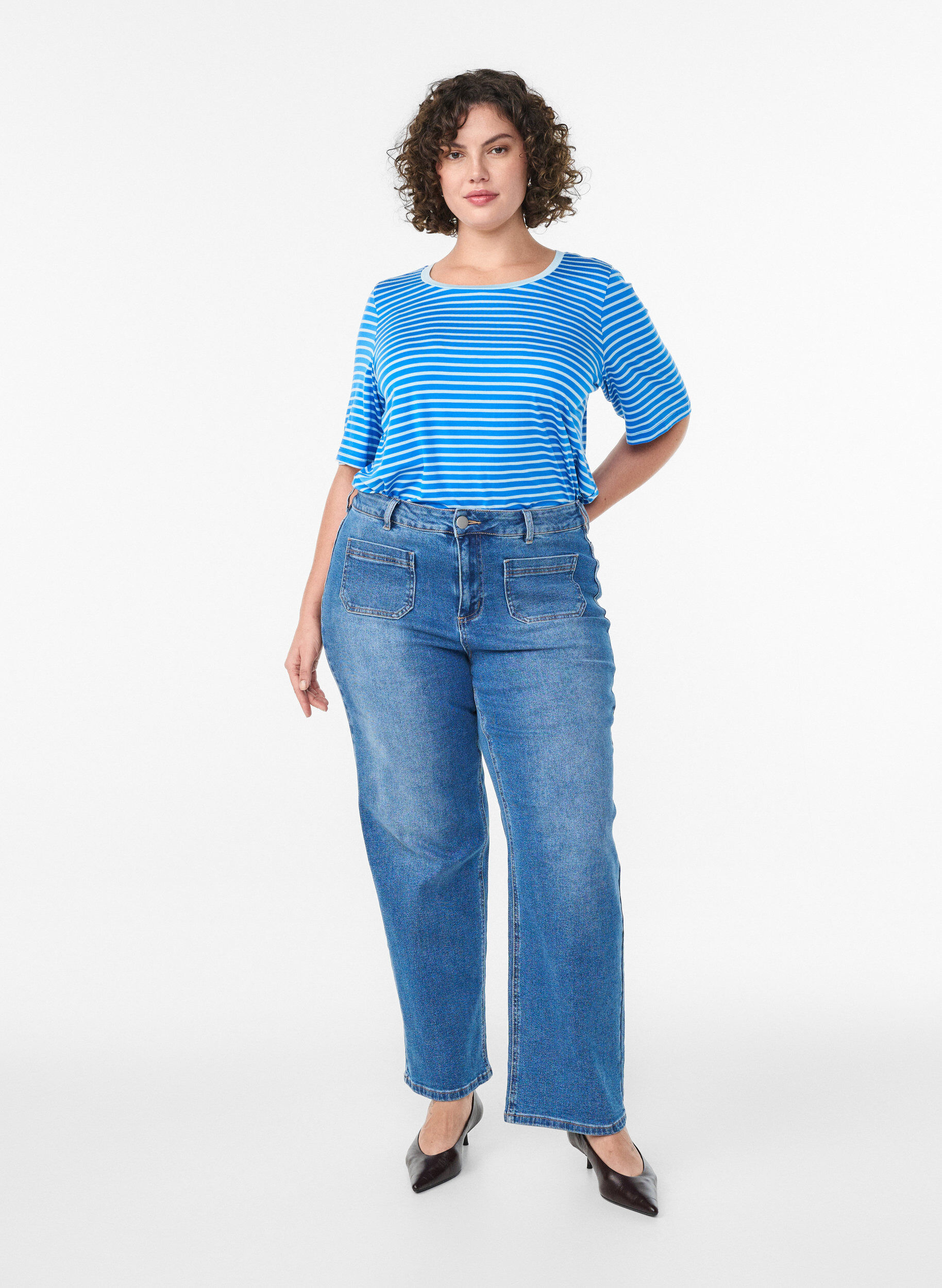 ZizzifashionT-shirt with TENCEL&trade; Lyocell and stripes, Blue, Model image number 1