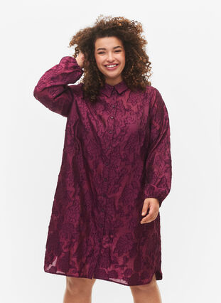 Long jacquard shirt, Dark Purple, Model image number 2