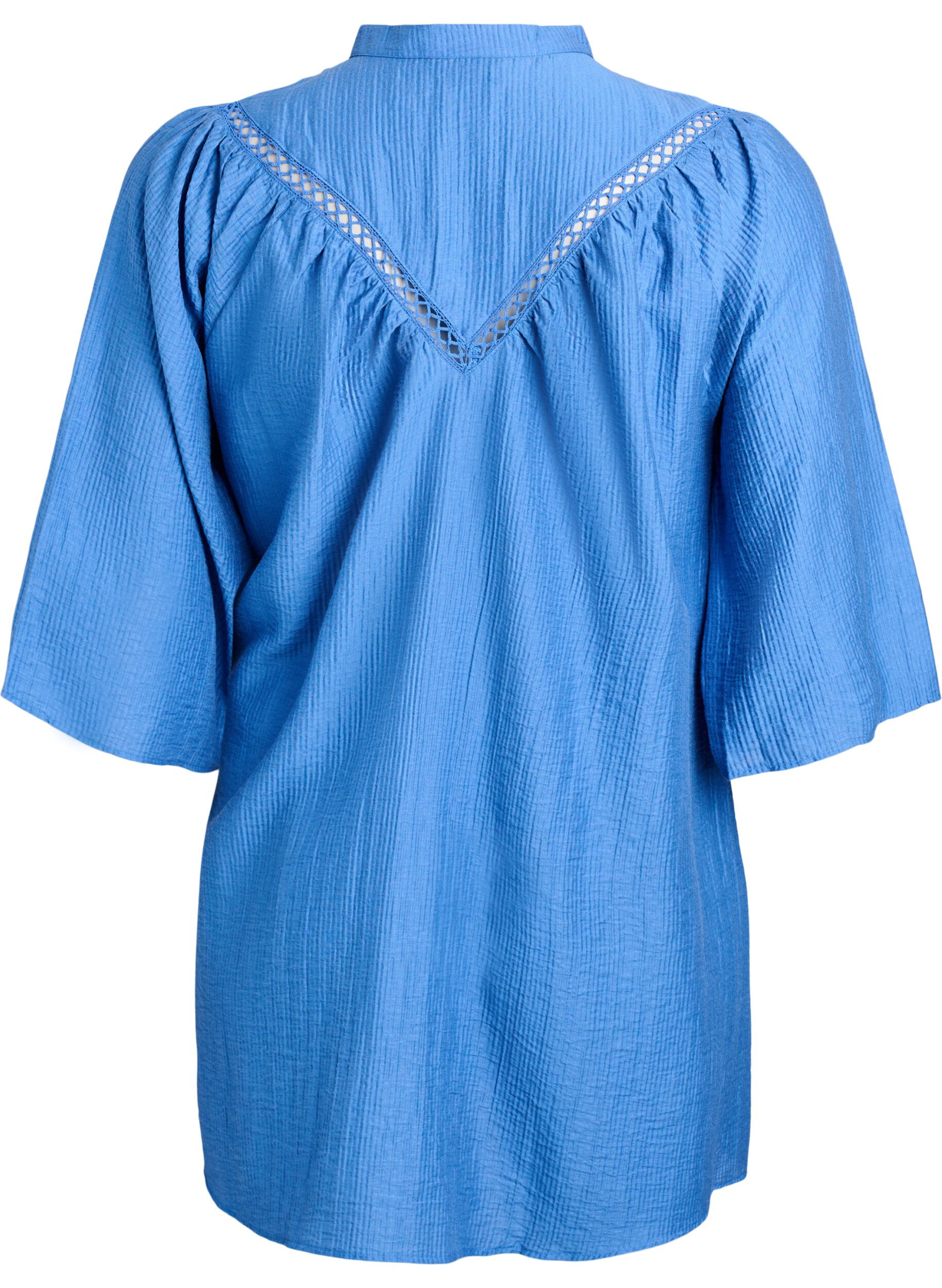 Zizzifashion Tunic with crochet trims and striped texture, Blue, Packshot image number 1