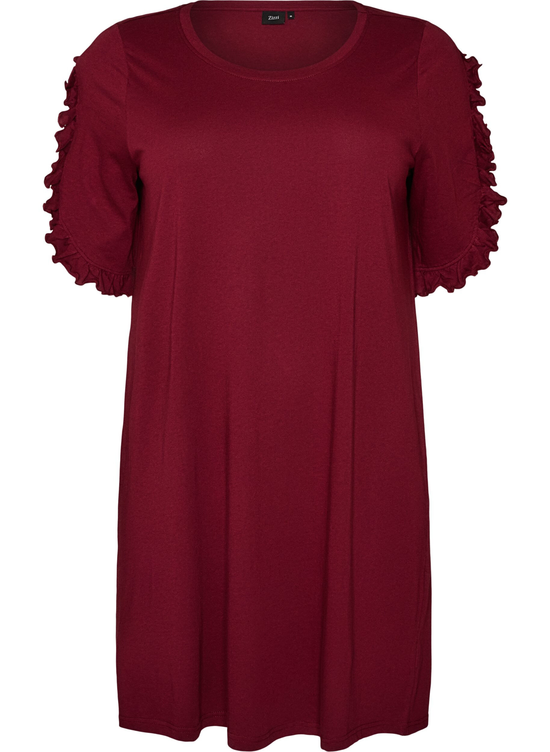 ZizzifashionNightgown in organic cotton with ruffle sleeves, Red, Packshot image number 0