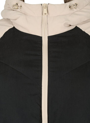 Long colorblock winter jacket with hood, Black Comb, Packshot image number 2