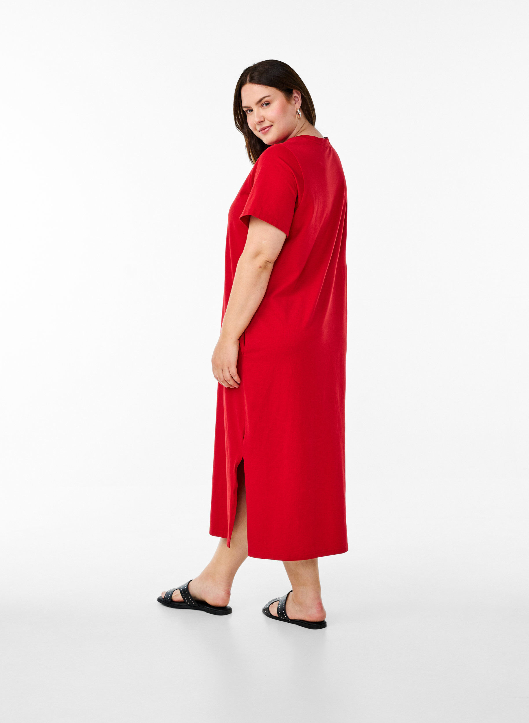 ZizzifashionMidi T-shirt dress with a V-neck, Red, Model image number 1