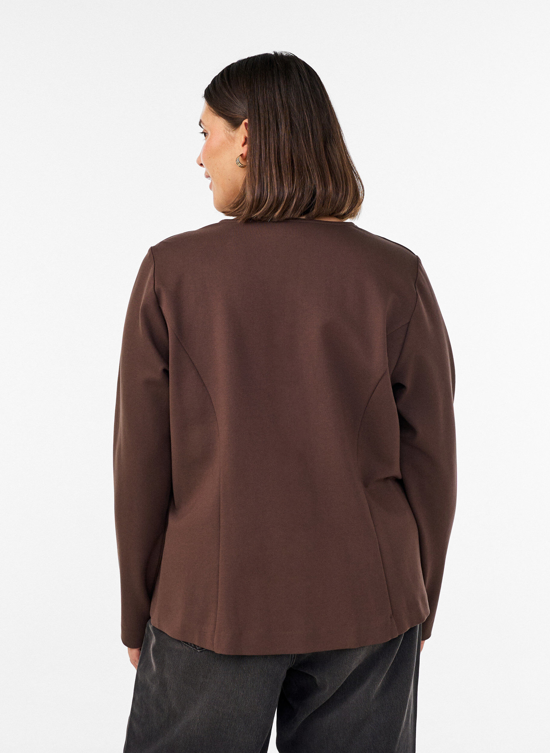 ZizzifashionFitted jersey cardigan with decorative buttons, Brown, Model image number 2