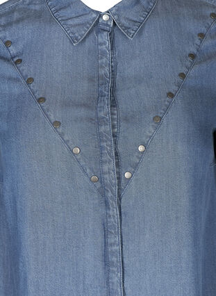 Long-sleeved lyocell tunic with studs, Blue denim, Packshot image number 2