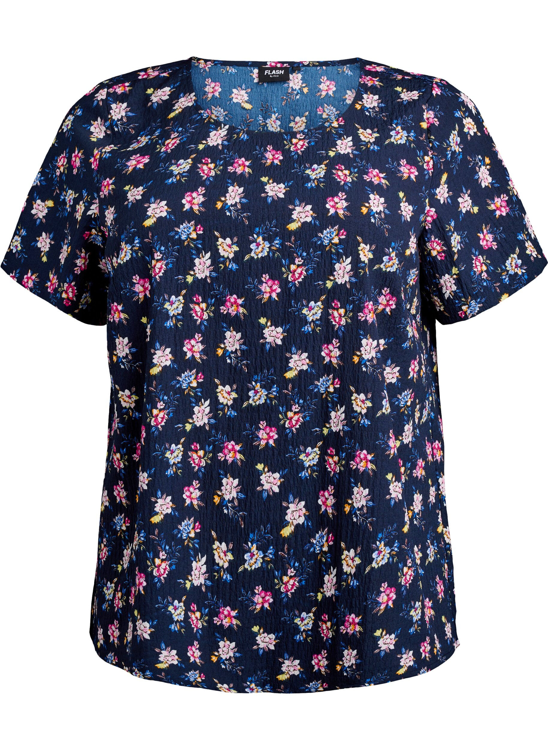 ZizzifashionShort-sleeved blouse with texture, Blue, Packshot image number 0
