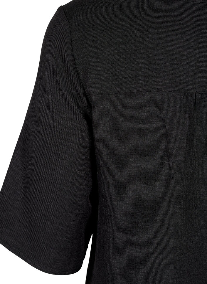 V-neck shirt blouse with short sleeves, Black, Packshot image number 3