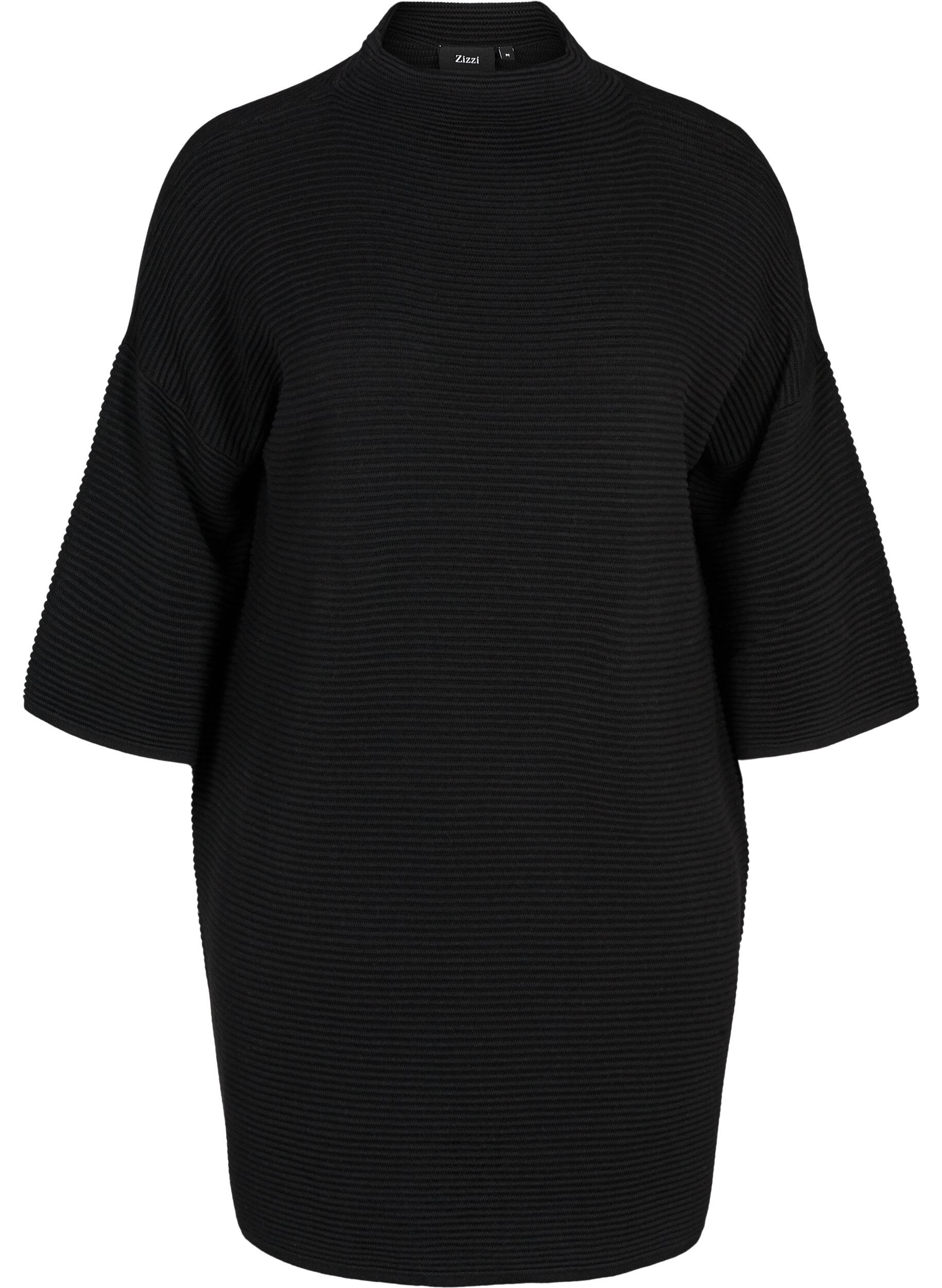 Zizzifashion Knit dress with cropped sleeves, Black, Packshot image number 0