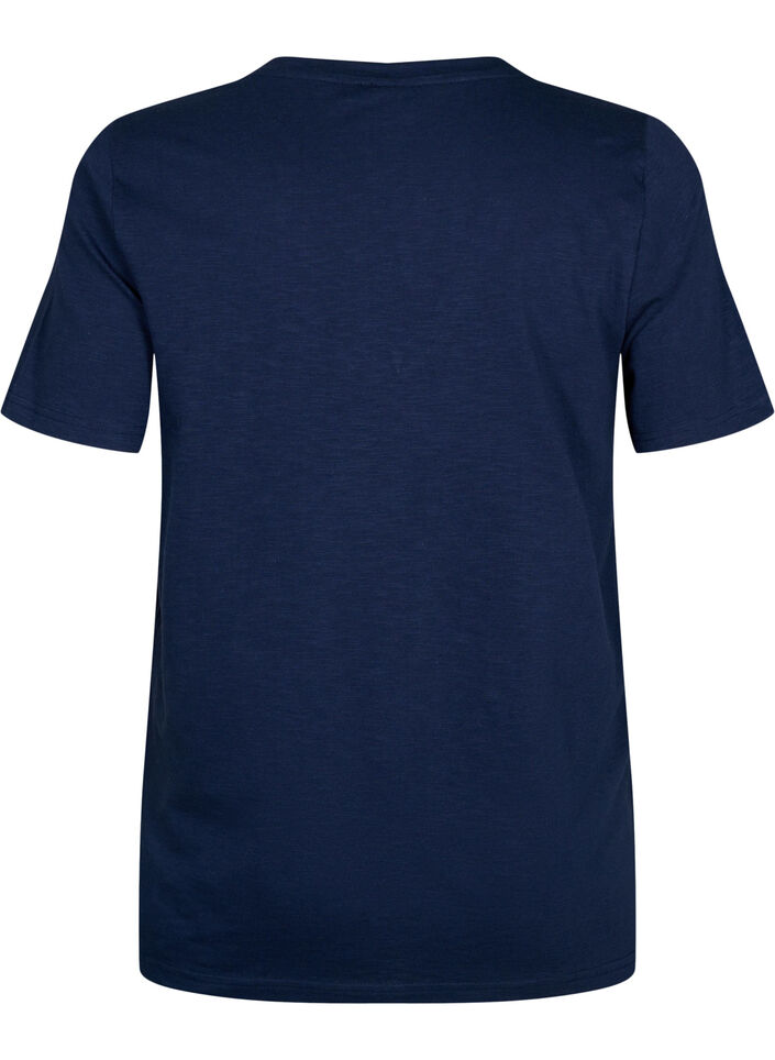Short sleeve basic t-shirt with v-neck, Blue, Packshot image number 1