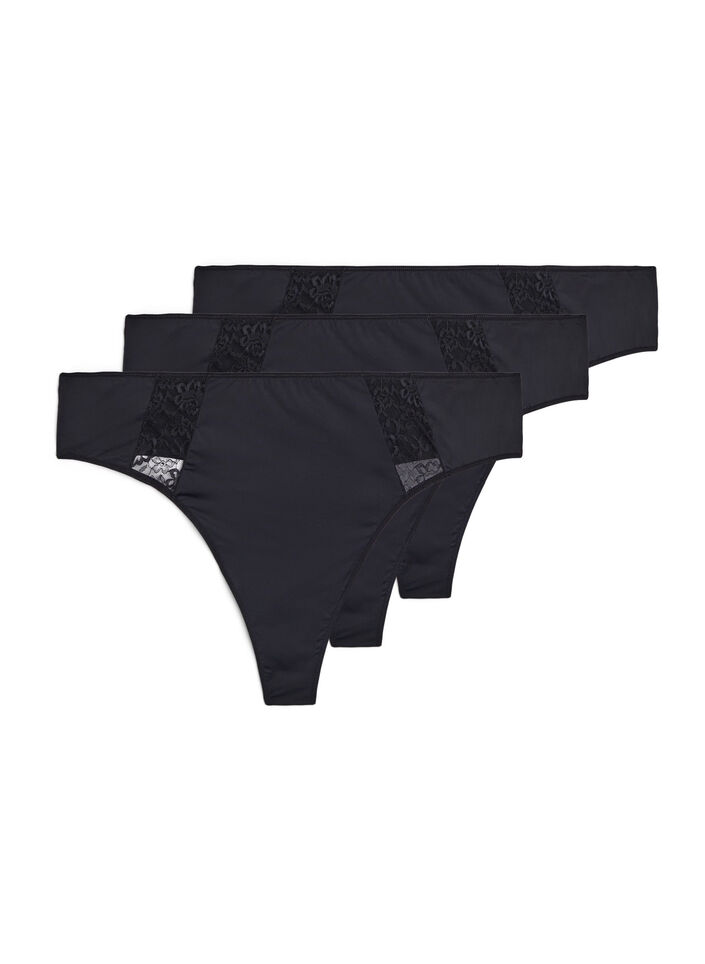 Lacy g-string in a 3-pack, Black, Packshot image number 0