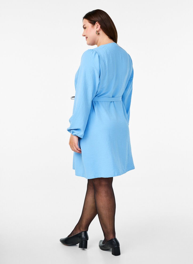Short wrap dress with tie belt, Light Blue, Model image number 2