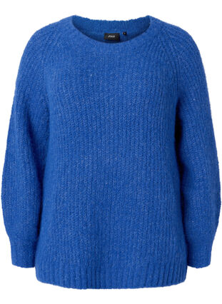 Knitted sweater with wool and raglan sleeves, Princess Blue, Packshot image number 0