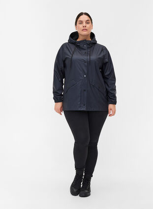 Short rain jacket with hood and button fastening, Night Sky, Model image number 2