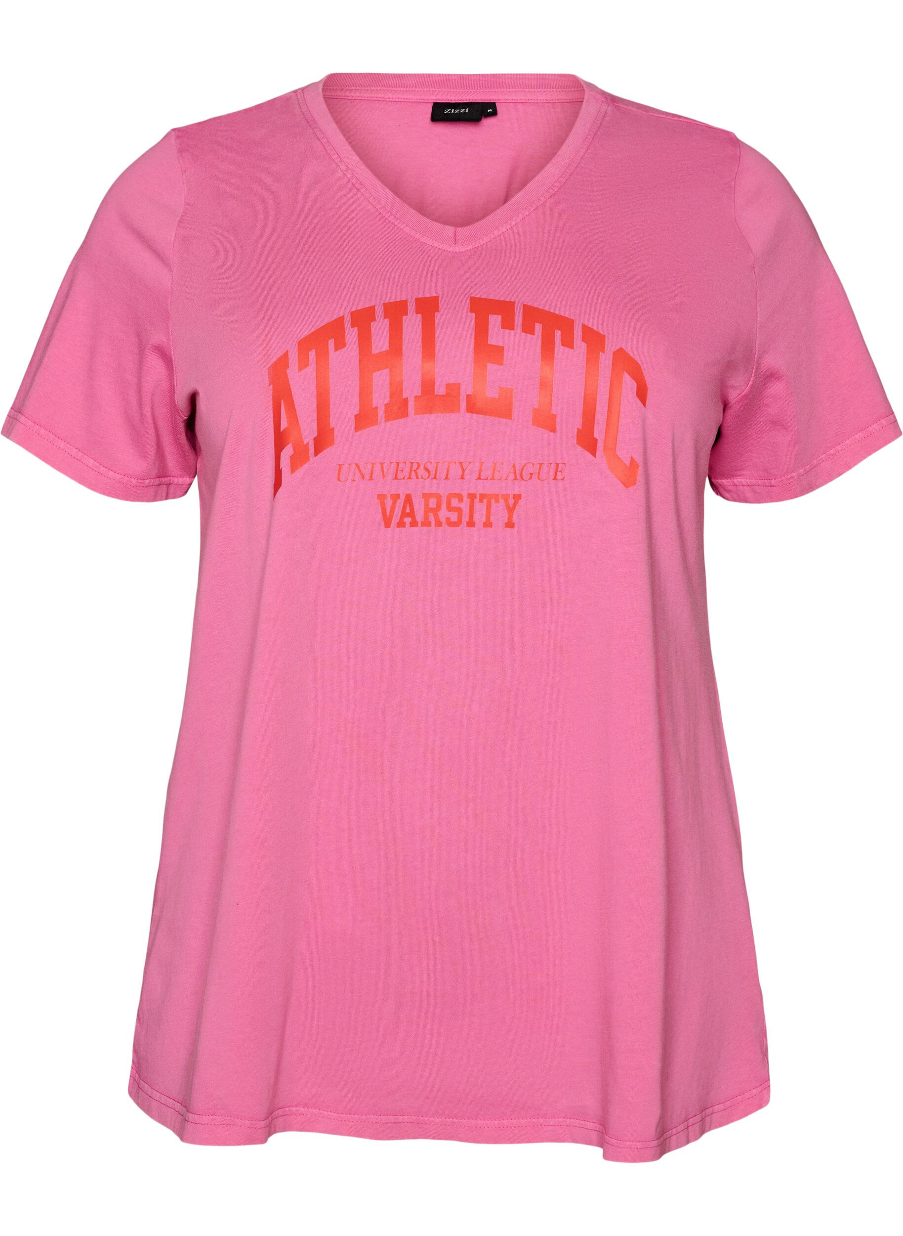 ZizzifashionOrganic cotton T-shirt with a varsity print and V-neck, Rose, Packshot image number 0