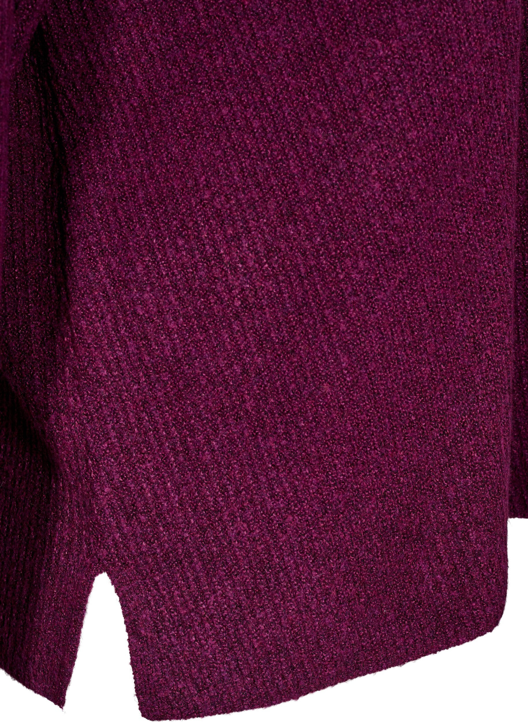 Zizzifashion Knitted blouse with v-neck and long sleeves, Potent P. Black Mel., Packshot image number 3