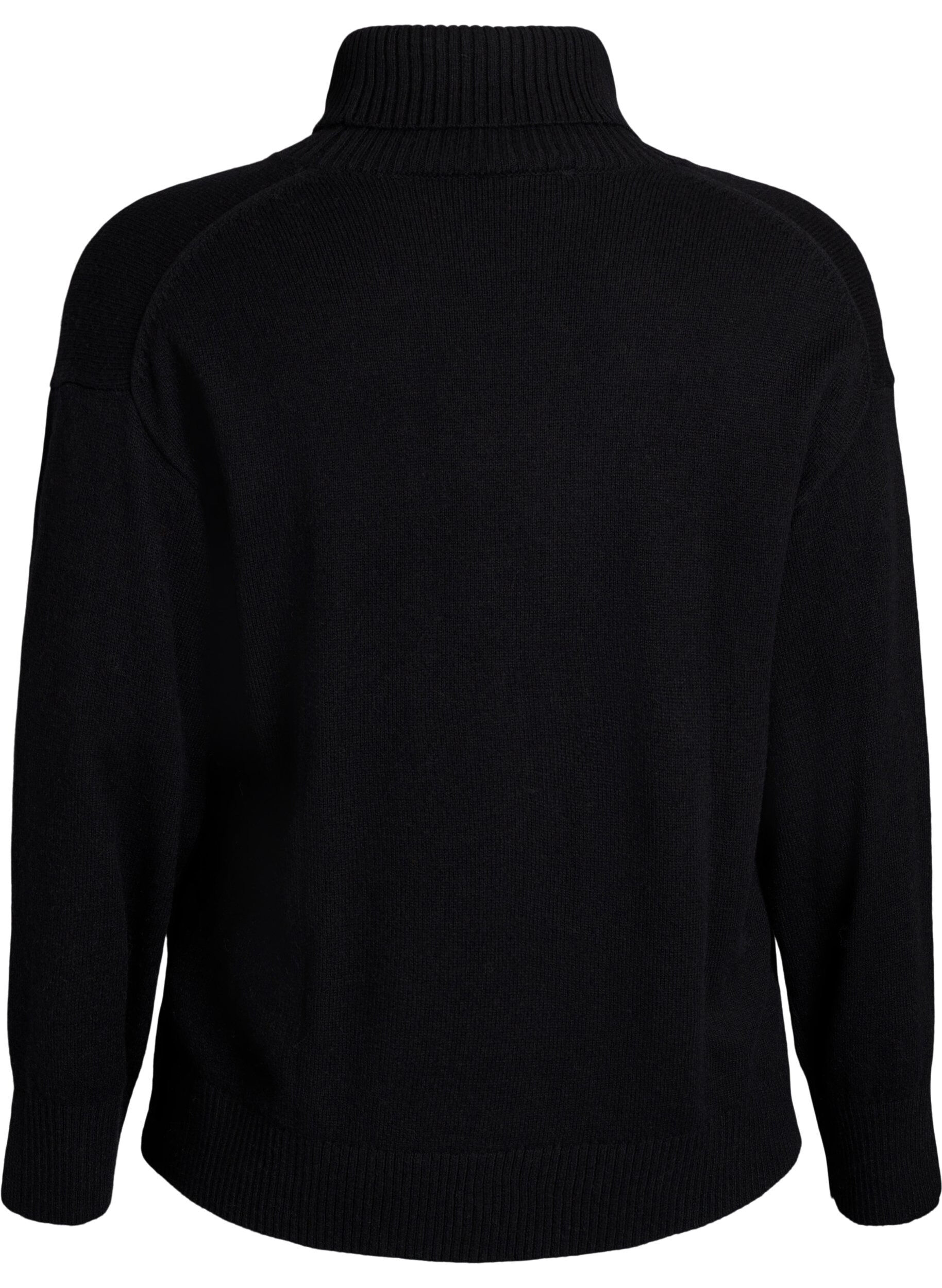 Zizzifashion Knitted blouse with merino wool and turtleneck, Black, Packshot image number 1