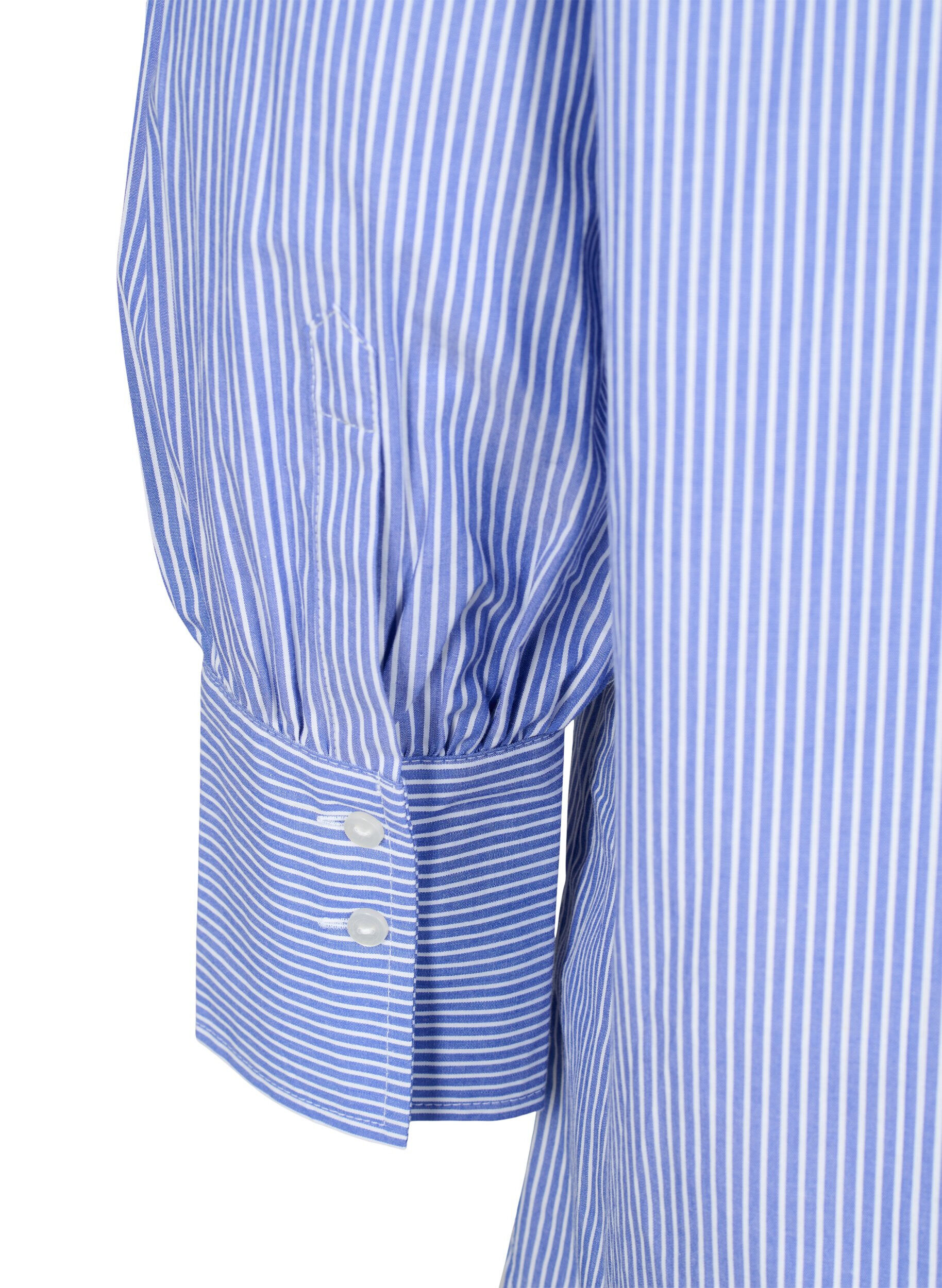 Zizzifashion Loose-fitting striped cotton shirt, Baja Blue Stripe, Packshot image number 4