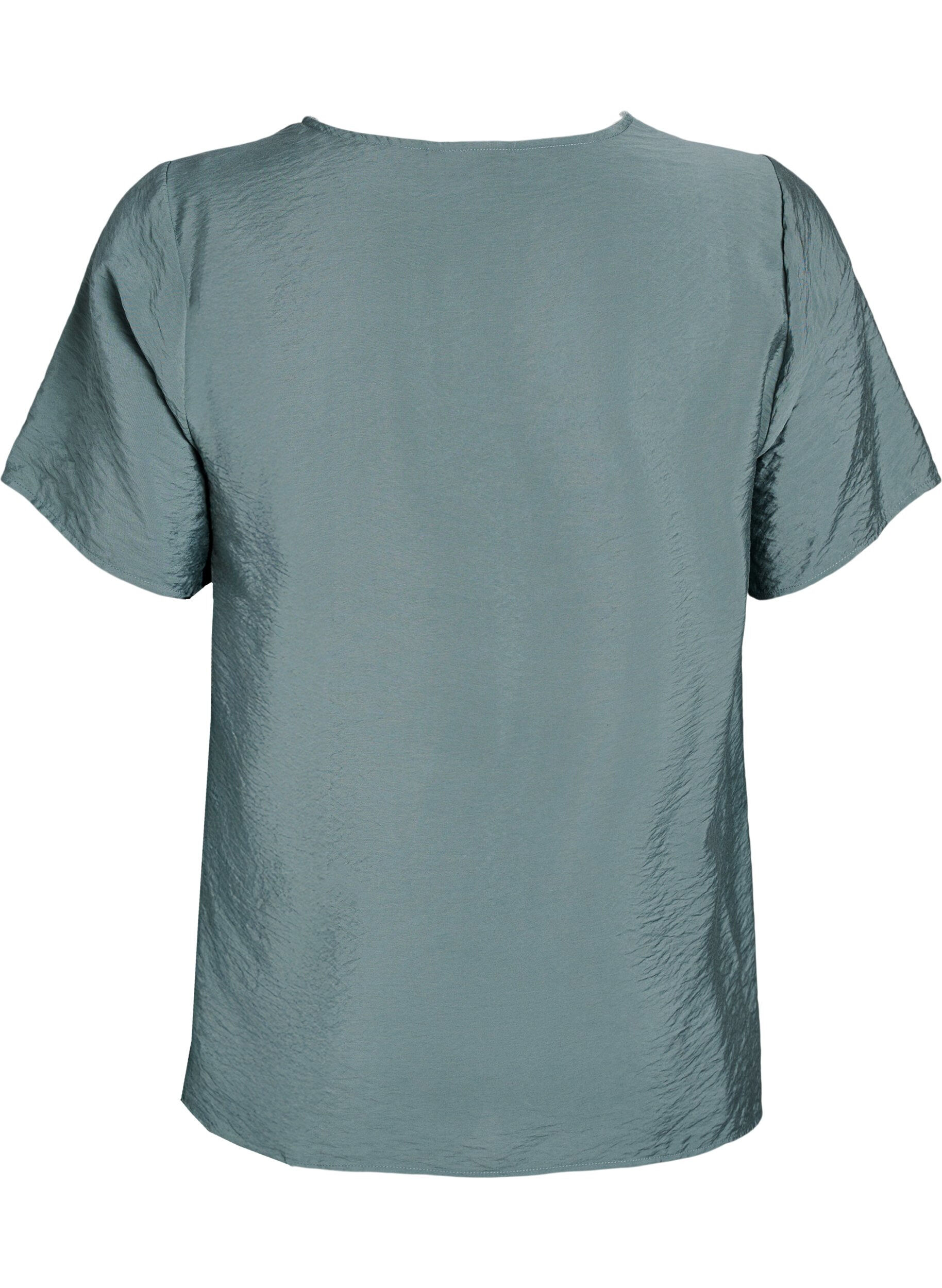 Zizzifashion Short-sleeved viscose blouse with lace trim, Green, Packshot image number 1