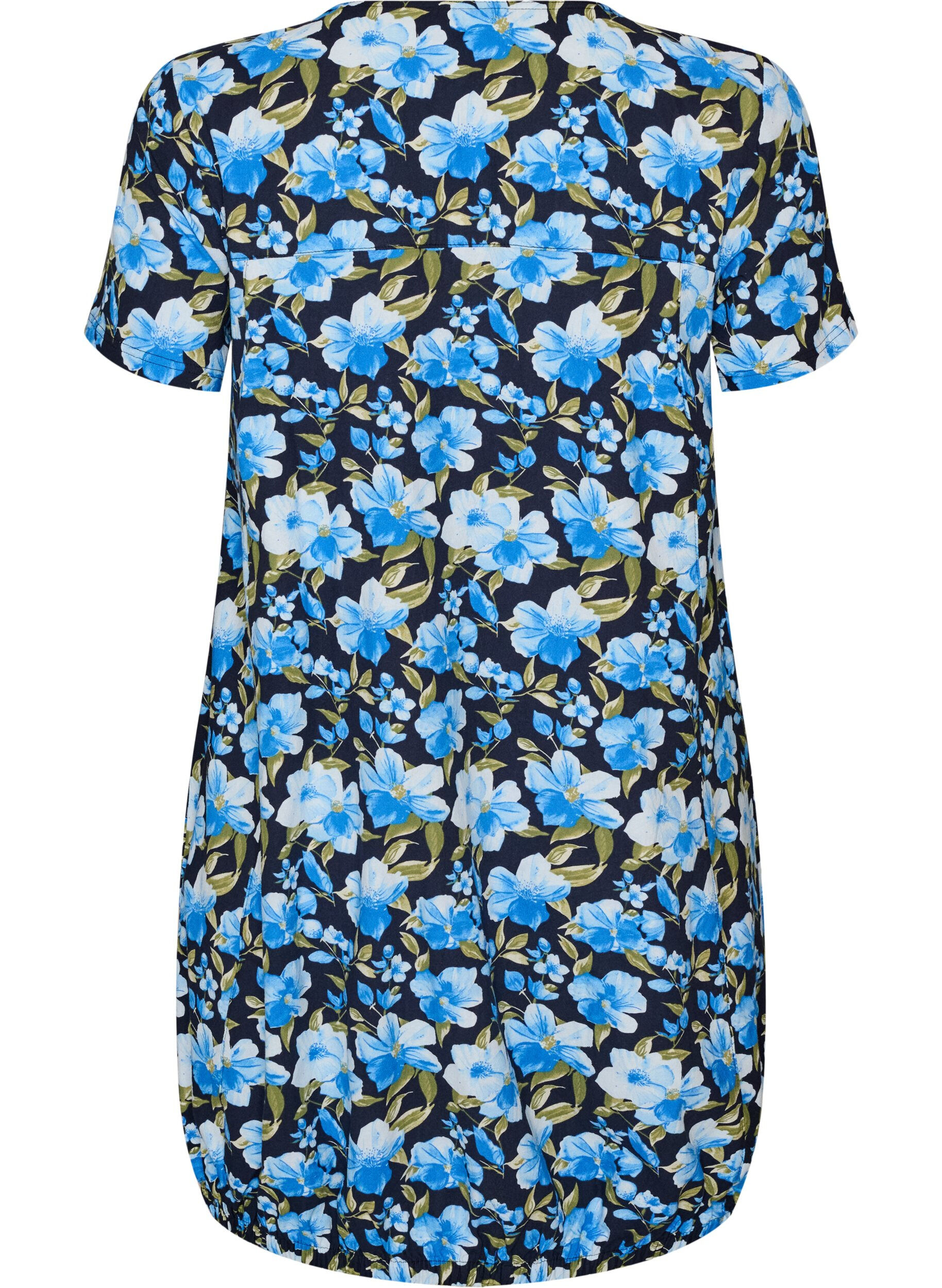 ZizzifashionShort-sleeved, printed cotton dress, Blue, Packshot image number 1