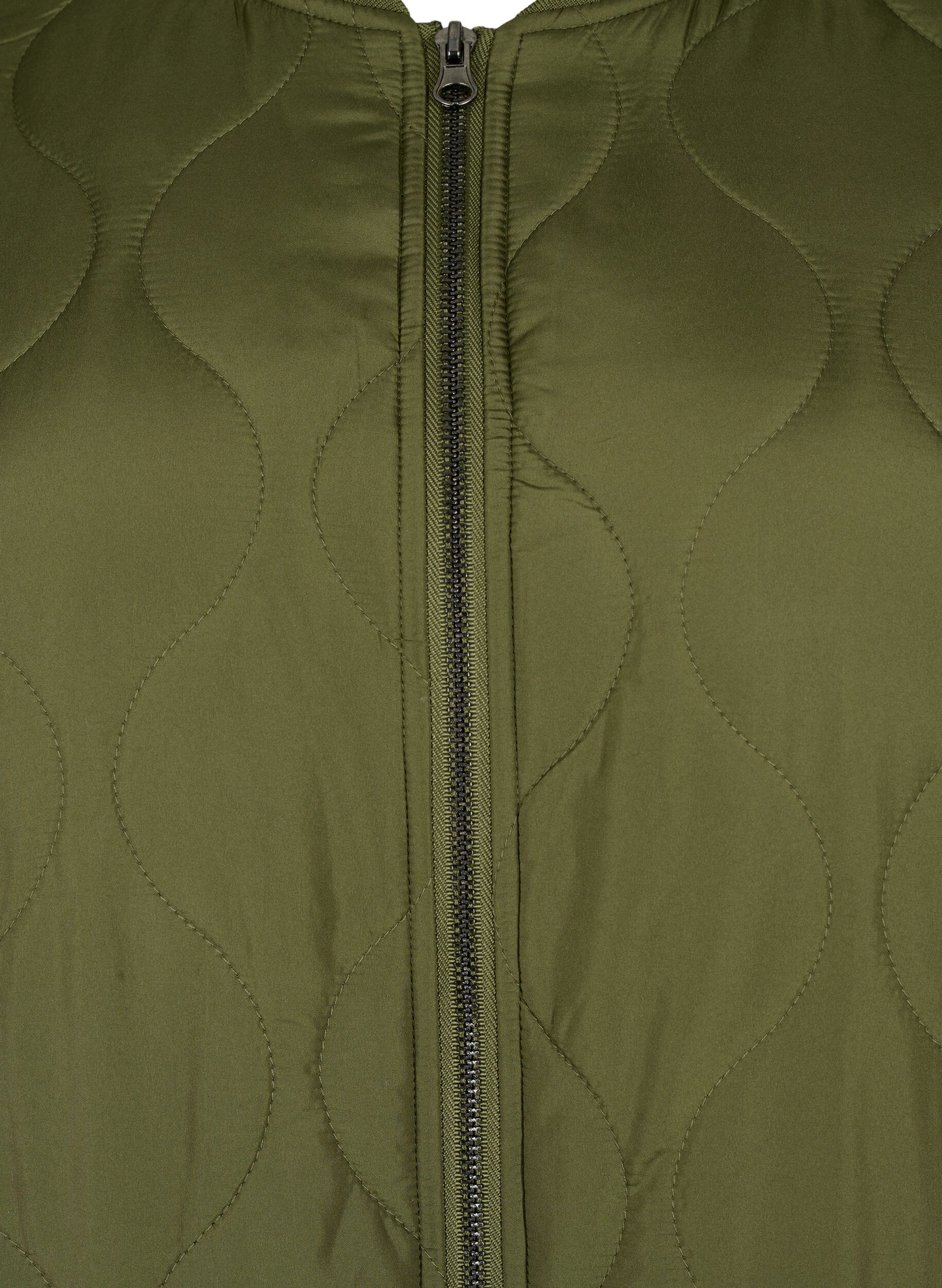 Zizzifashion Long quilted jacket with pockets and zipper, Winter Moss, Packshot image number 2
