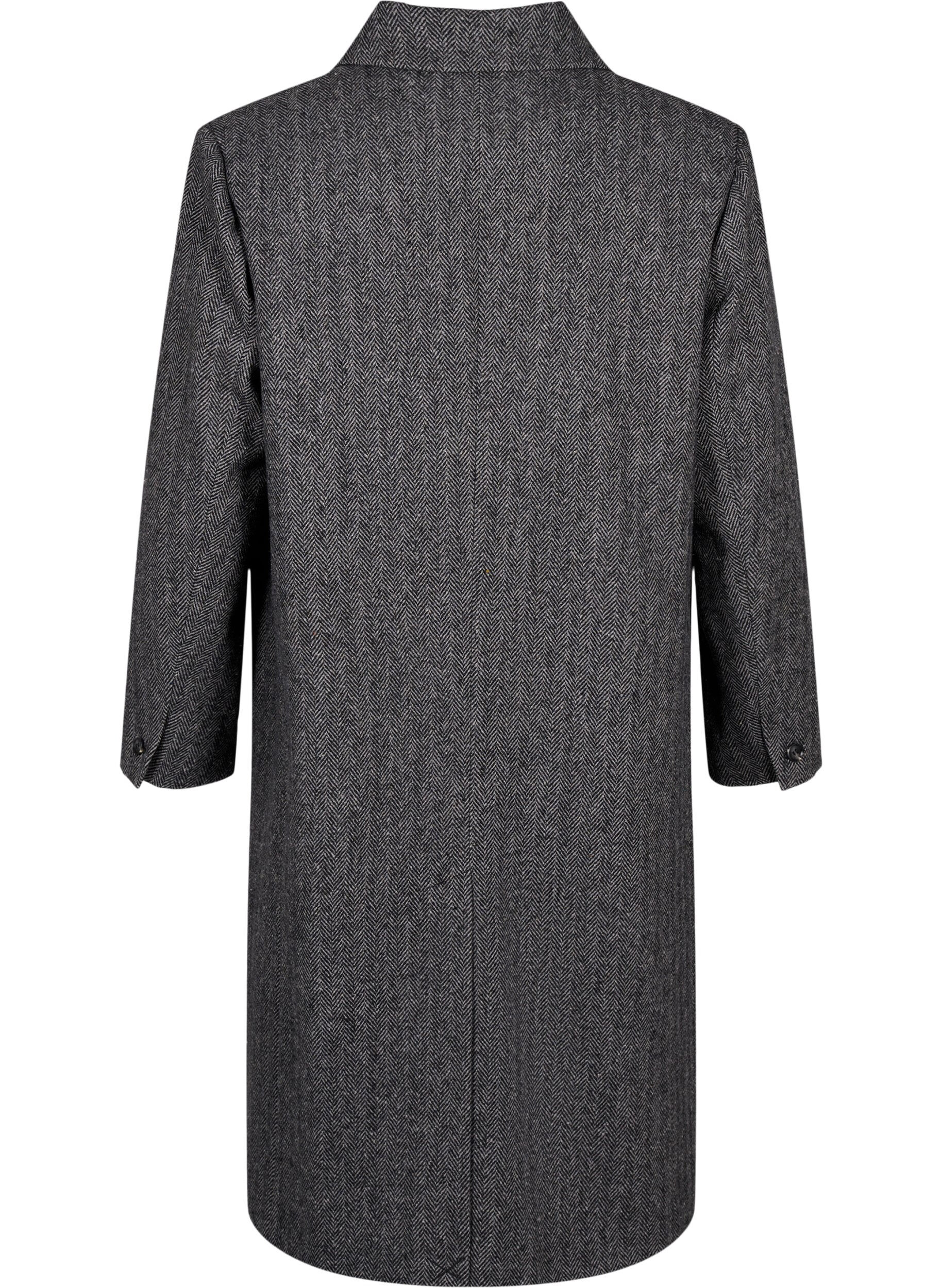 Zizzifashion Long wool coat with herringbone pattern, Dark Grey Melange, Packshot image number 1