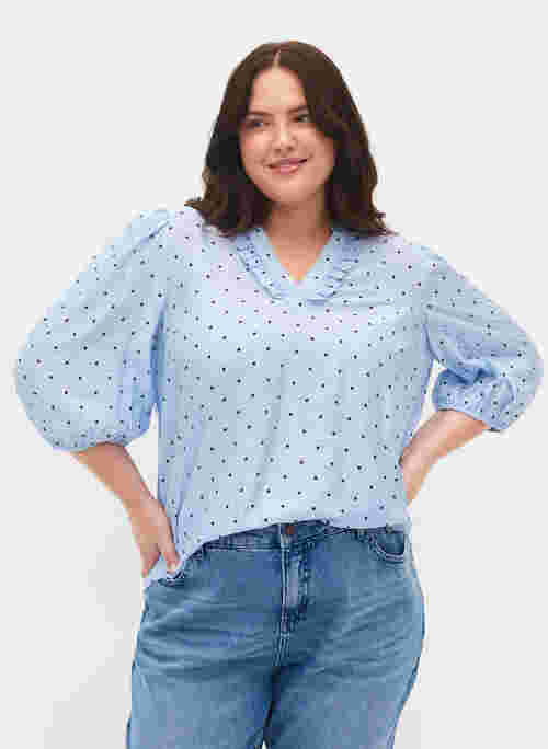 	 Dotted blouse with 3/4 sleeves in viscose material
