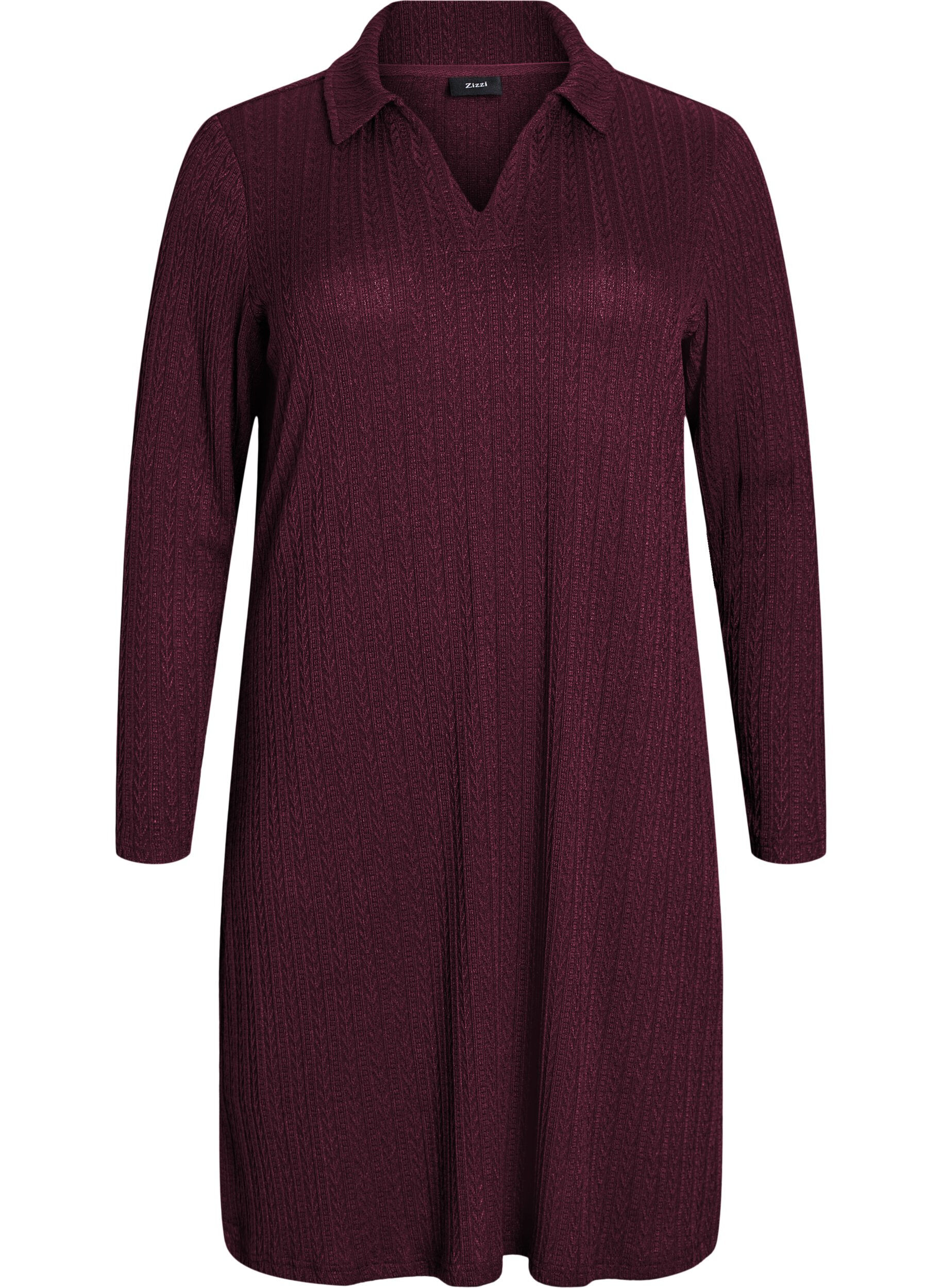 Zizzifashion Dress with cable structure and v-neck, Dark Bordeaux, Packshot image number 0