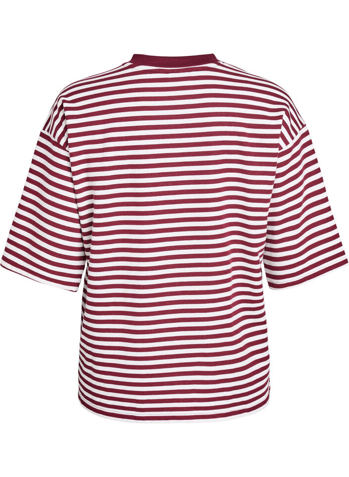 Striped blouse with 3/4 sleeves and button detail, Red, Packshot image number 1