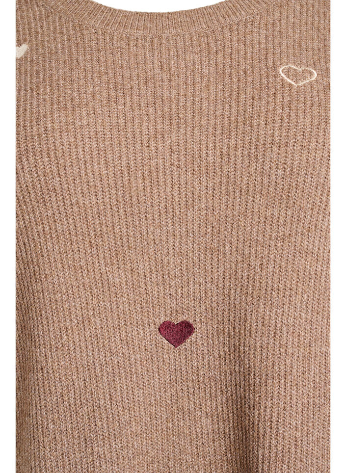Jumper with hearts and 3/4 sleeves, Brown, Packshot image number 2