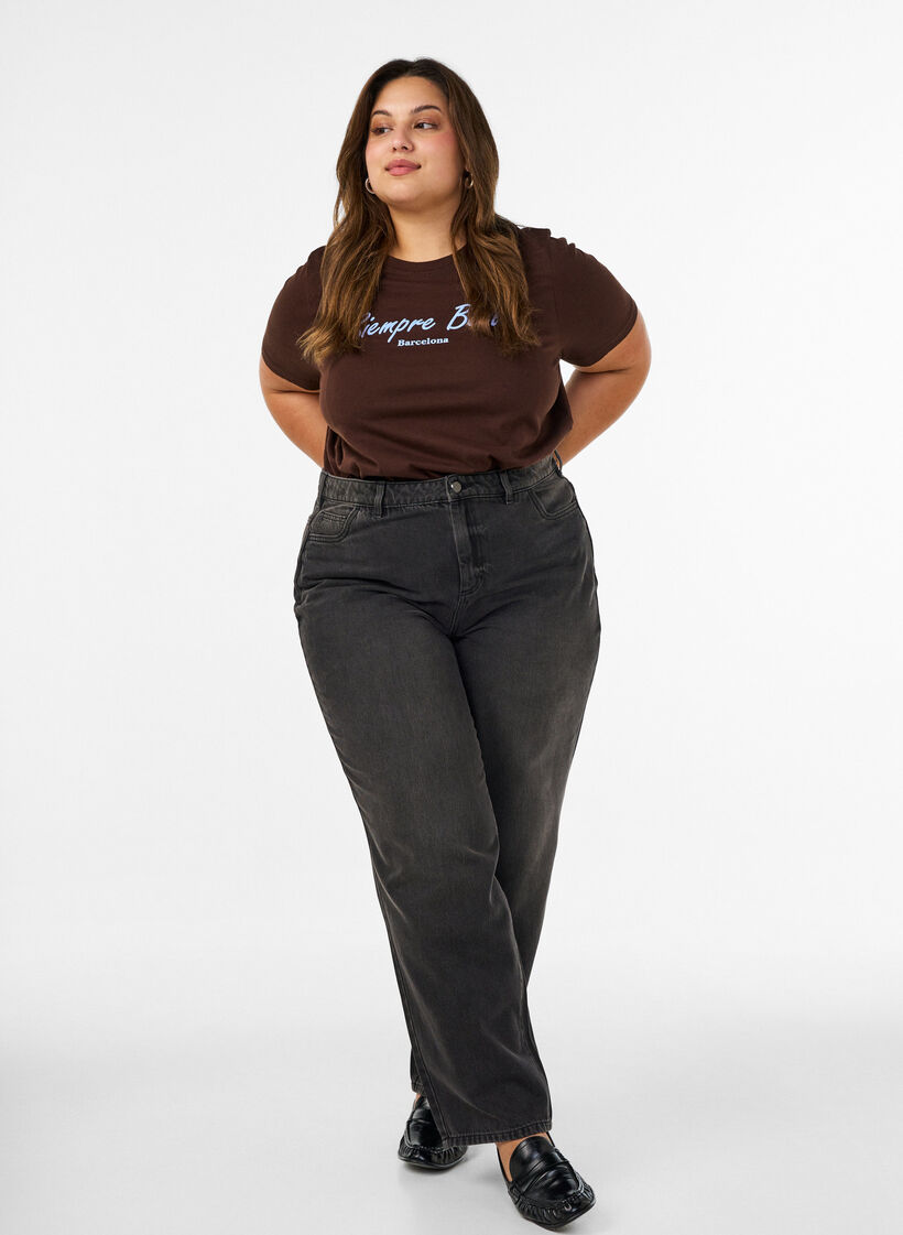 T-shirt in organic cotton with print, Brown, Model image number 1