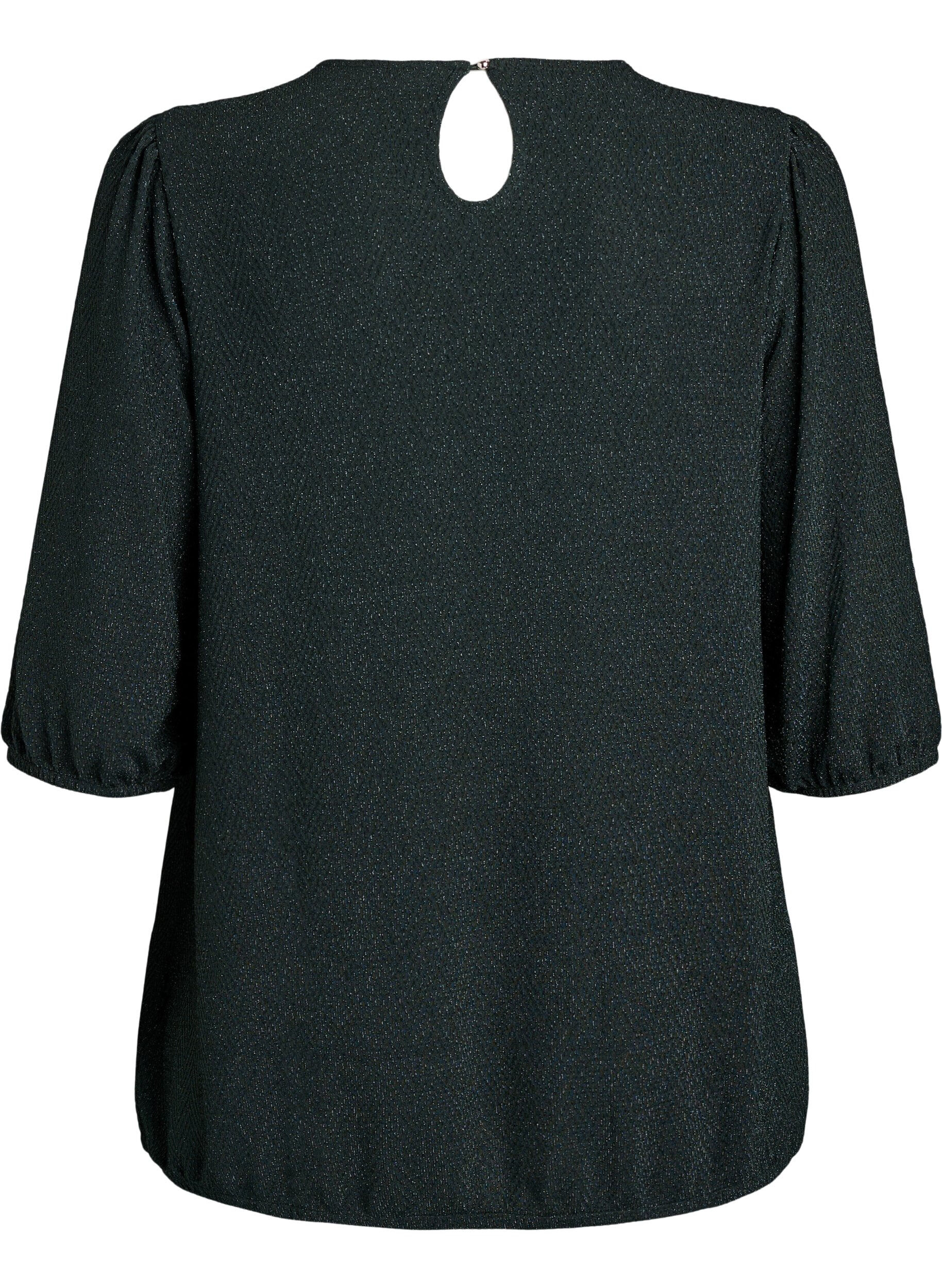 Zizzifashion Blouse with glitter pattern and 3/4 sleeves, Green, Packshot image number 1