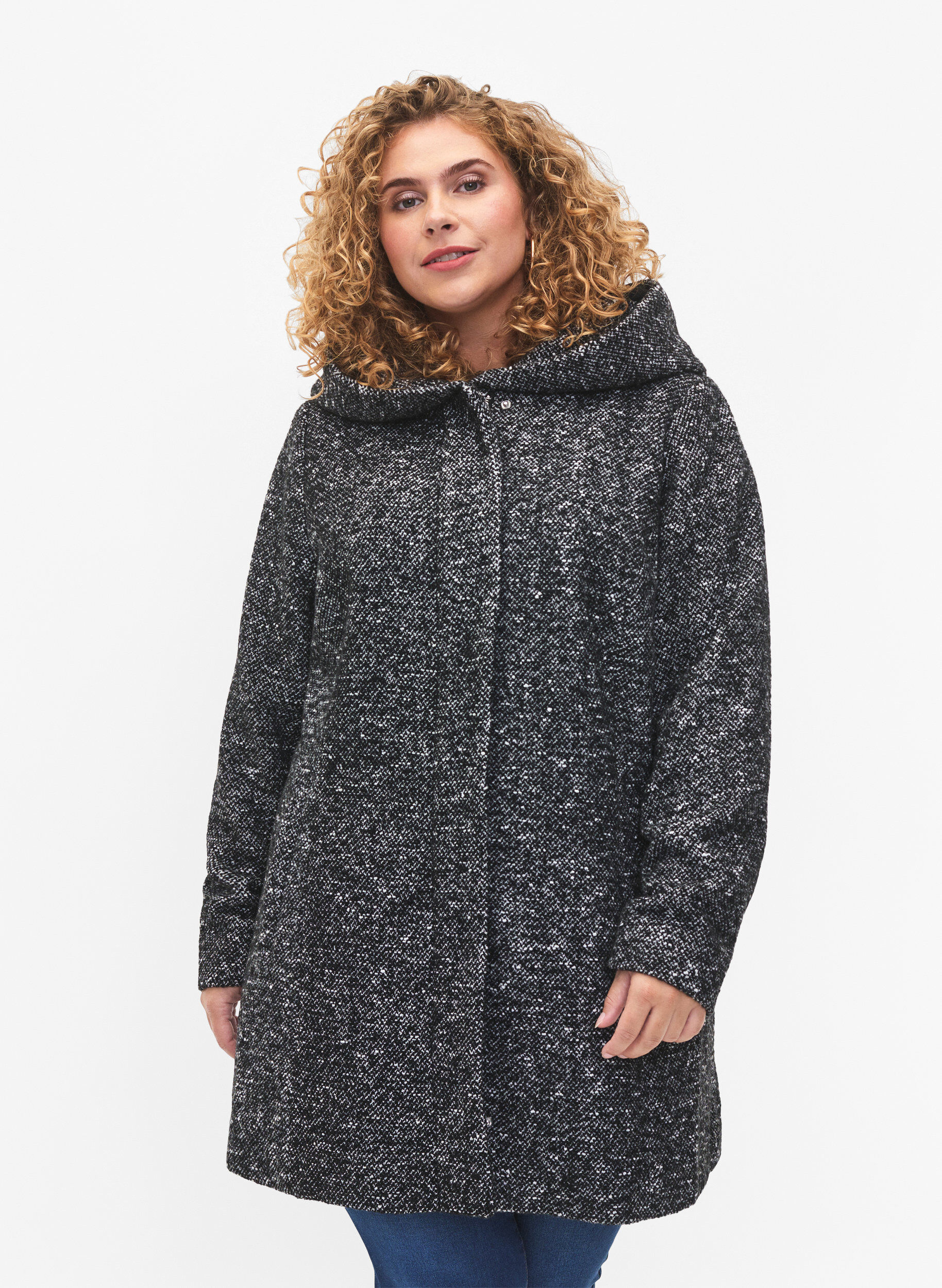 Zizzifashion Boucl&eacute; coat with wool, Black Mel., Model image number 0