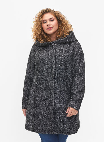 Bouclé coat with wool, Black Mel., Model image number 0