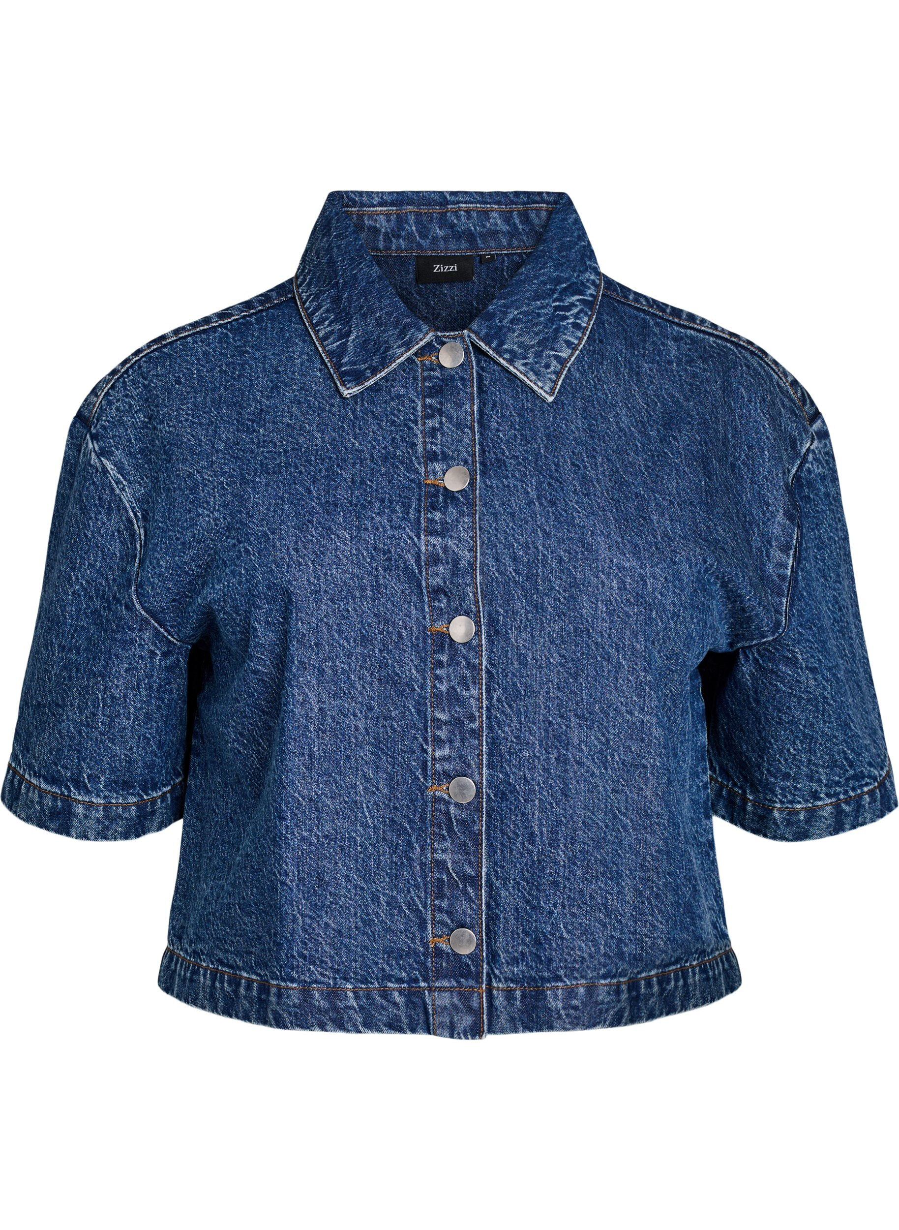ZizzifashionShort-sleeved denim jacket with button fastening, Blue, Packshot image number 0