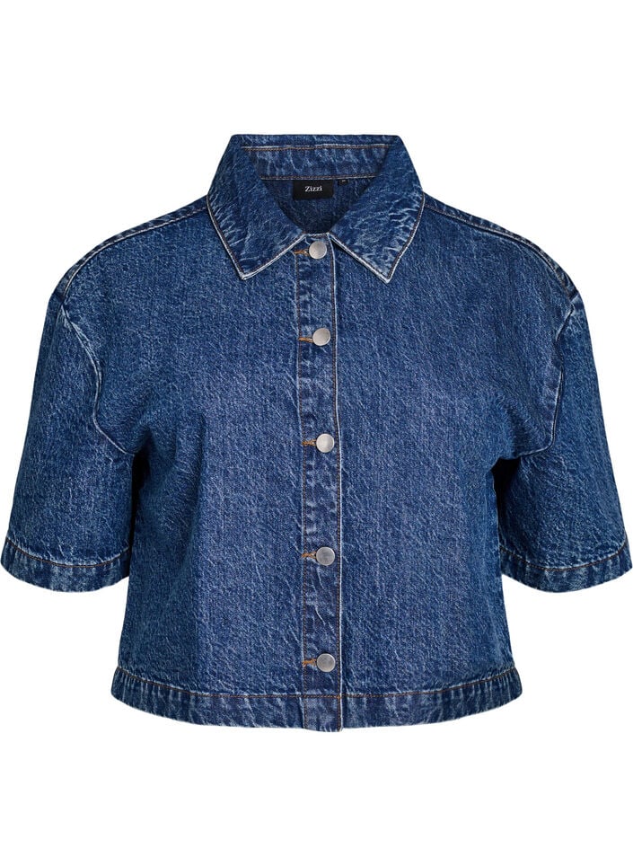 Short-sleeved denim jacket with button fastening, Blue, Packshot image number 0